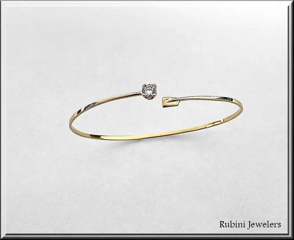 14Kt Gold Petite Rowing Hatchet and Lab Grown Diamond Open Bracelet