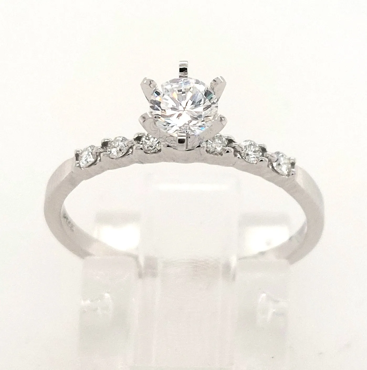 14KW Diamond Semi-Mount Ring with 0.40ct Cubic Zirconia Center (Size 7)