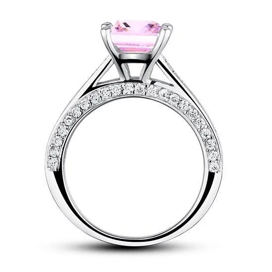 1.5 Carat Princess Cut Fancy Pink Created Zirconia 925 Sterling Silver Wedding Engagement Ring MXFR8195