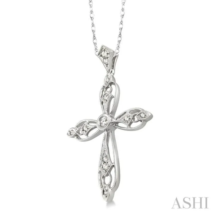 1/6 Ctw Round Cut Diamond Cross Pendant in 14K White Gold with Chain