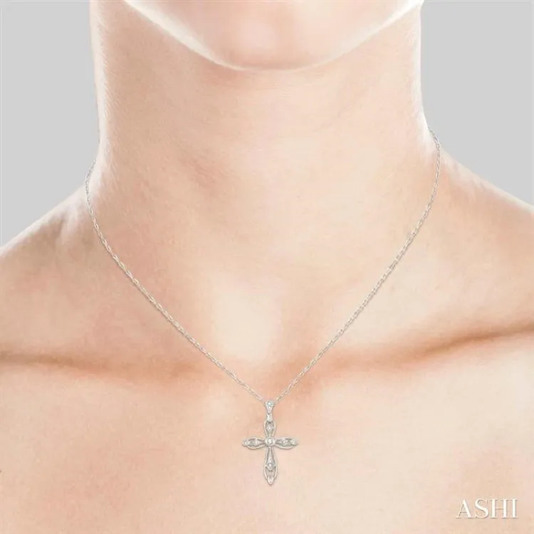 1/6 Ctw Round Cut Diamond Cross Pendant in 14K White Gold with Chain