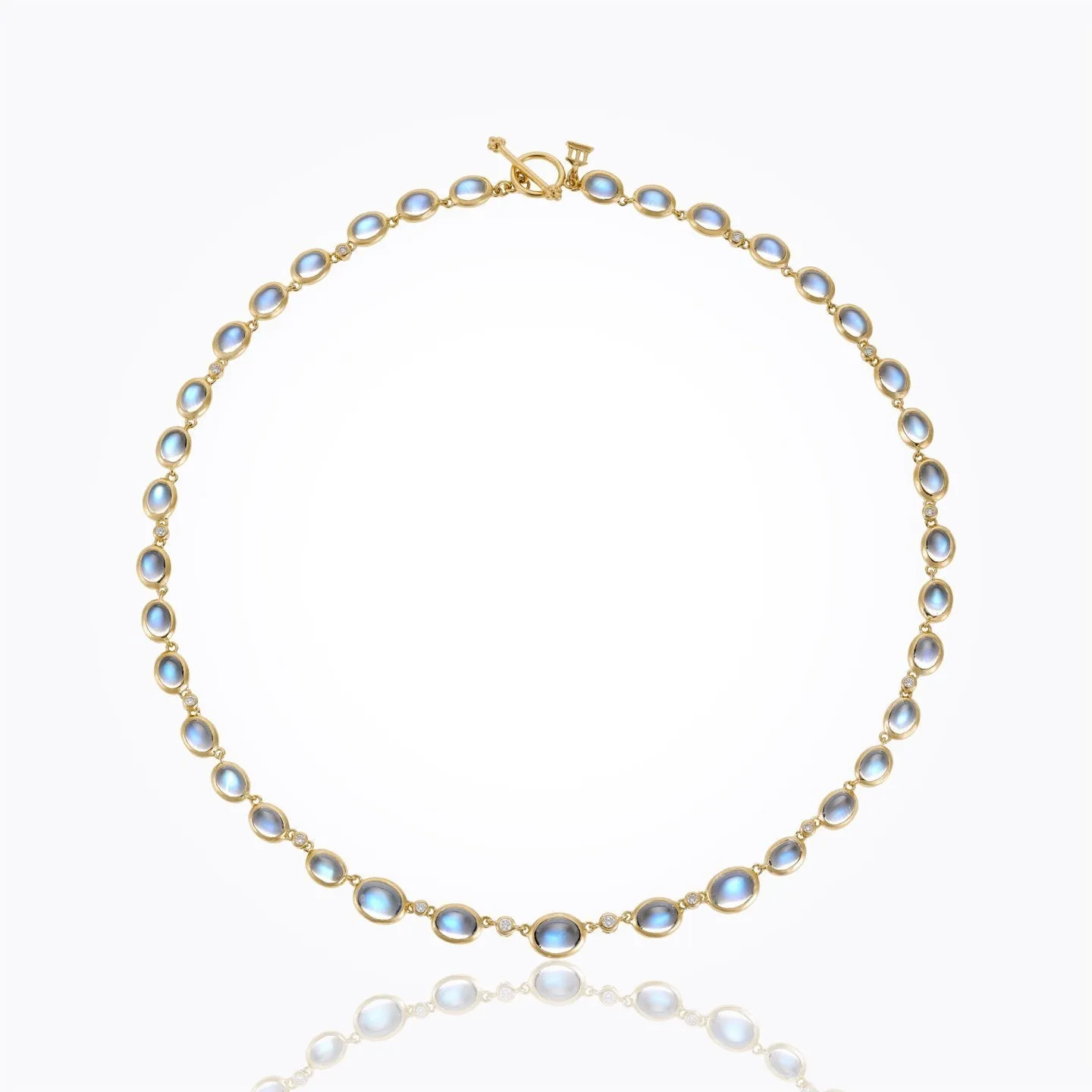 18K Classic Graduated Necklace with Royal Blue Moonstone and diamond