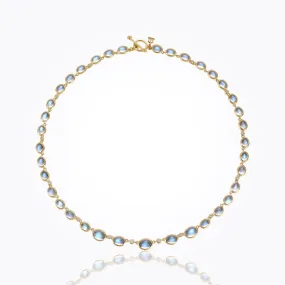 18K Classic Graduated Necklace with Royal Blue Moonstone and diamond