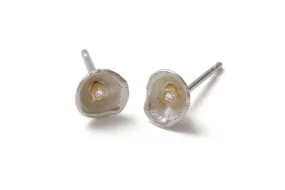 18k Gold XS Silver Acorn Cup Diamond Stud Earrings