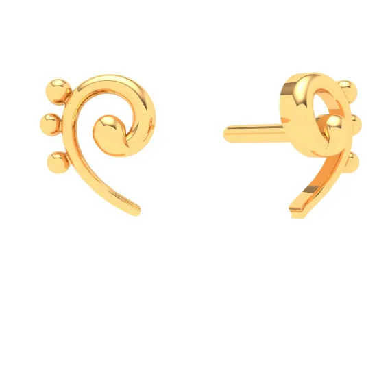 18KT Unique Kolka Shape Three Dots Gold Stud Earrings From Online Exclusive Collection