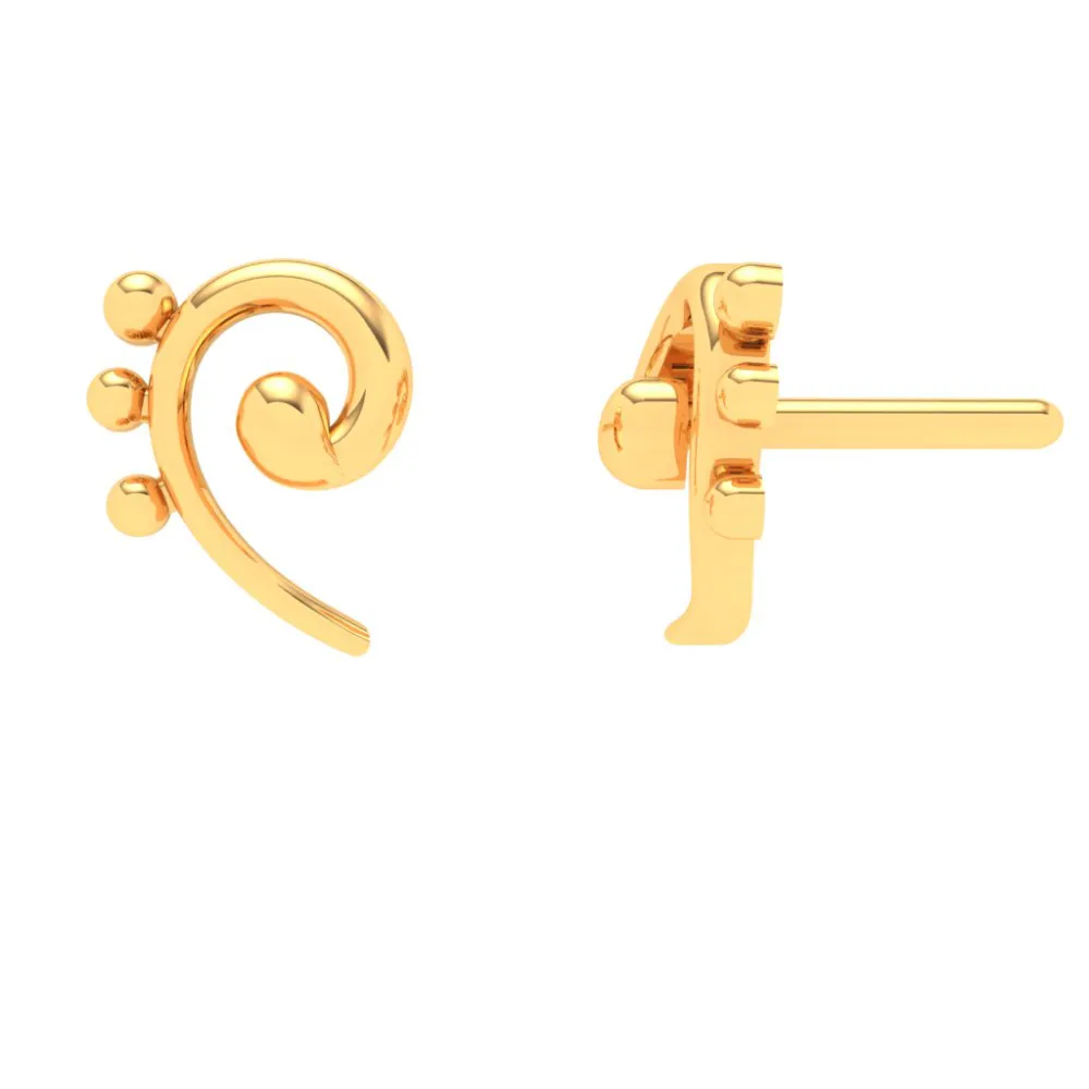 18KT Unique Kolka Shape Three Dots Gold Stud Earrings From Online Exclusive Collection