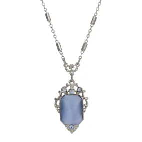 1928 Jewelry Jazzy Filigree Blue Octagon Moonstone & Crystal Pendant Necklace 16"   3" Extension