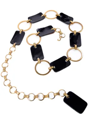 1960s Black Patent Leather & Gold Mod Chain Belt