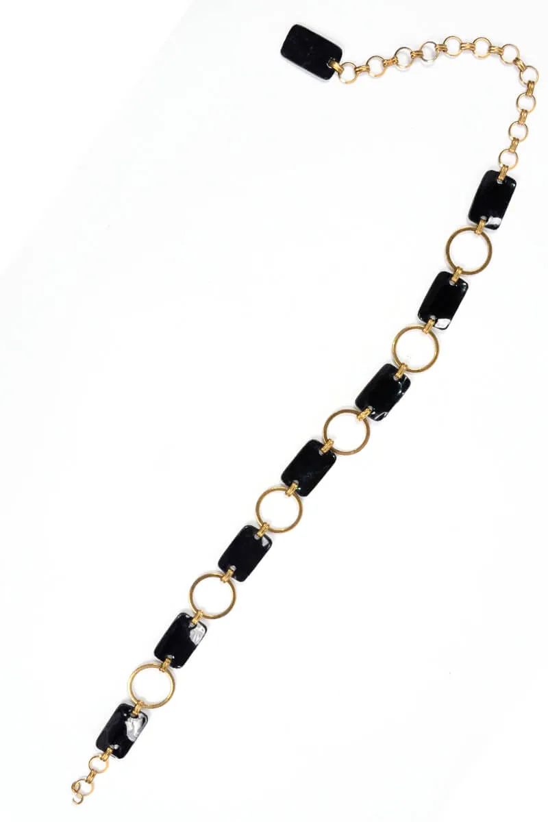 1960s Black Patent Leather & Gold Mod Chain Belt