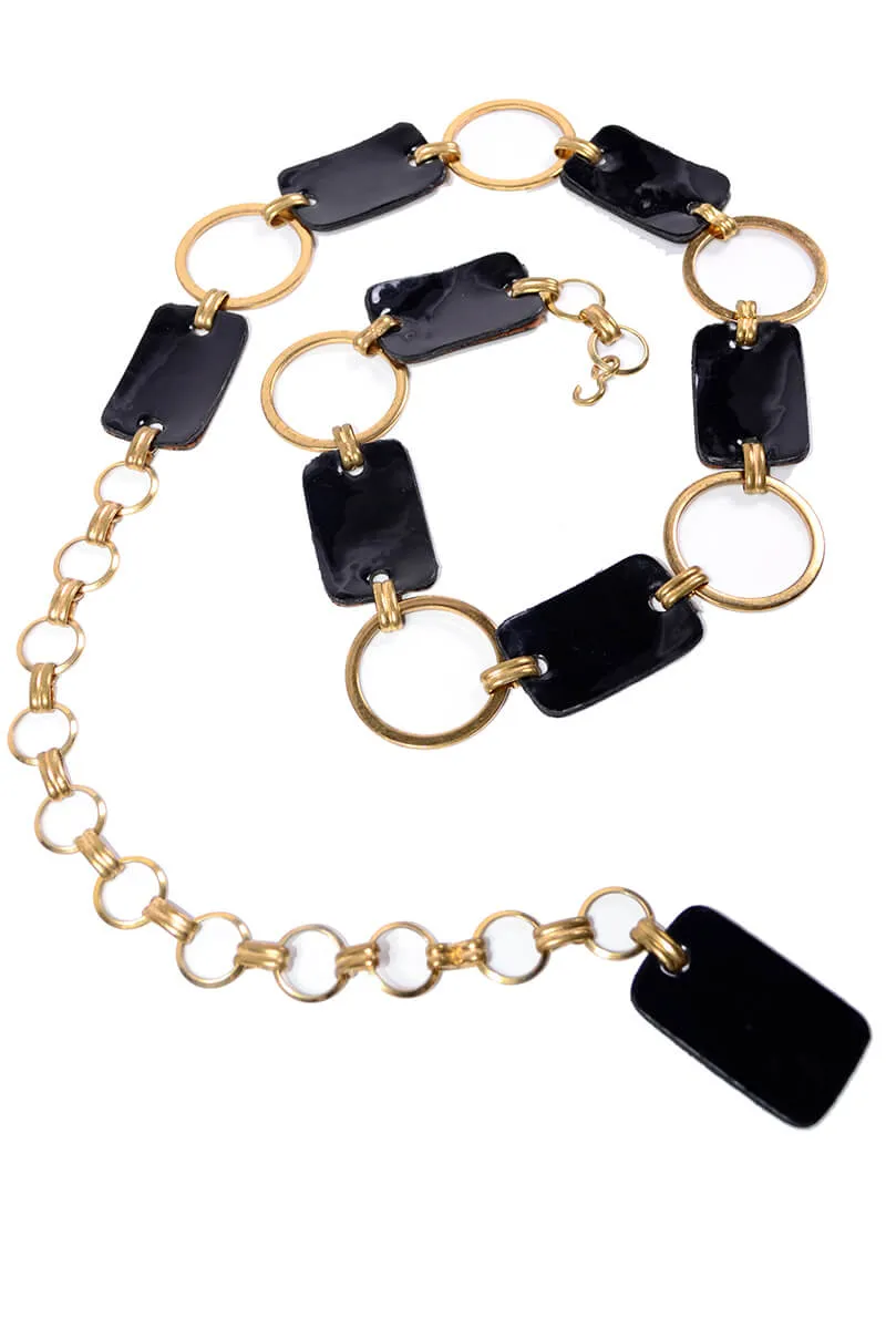 1960s Black Patent Leather & Gold Mod Chain Belt