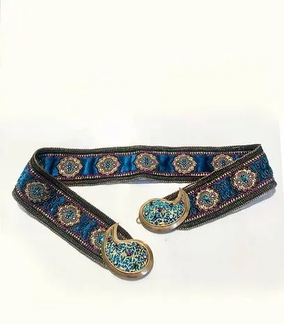 1970s YVES SAINT LAURENT "MOROCCAN COLLECTION" PAISLEY STONE METAL BUCKLE BELT