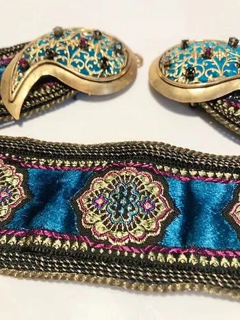 1970s YVES SAINT LAURENT "MOROCCAN COLLECTION" PAISLEY STONE METAL BUCKLE BELT