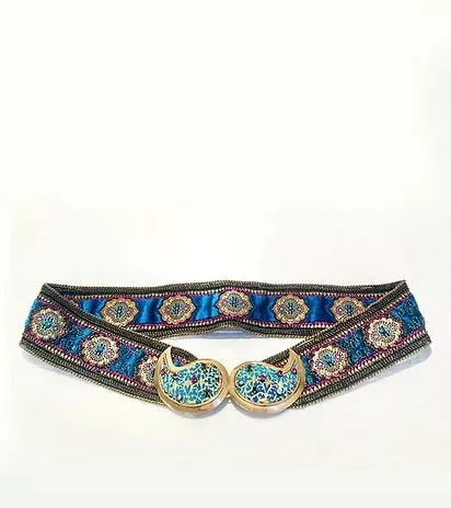 1970s YVES SAINT LAURENT "MOROCCAN COLLECTION" PAISLEY STONE METAL BUCKLE BELT