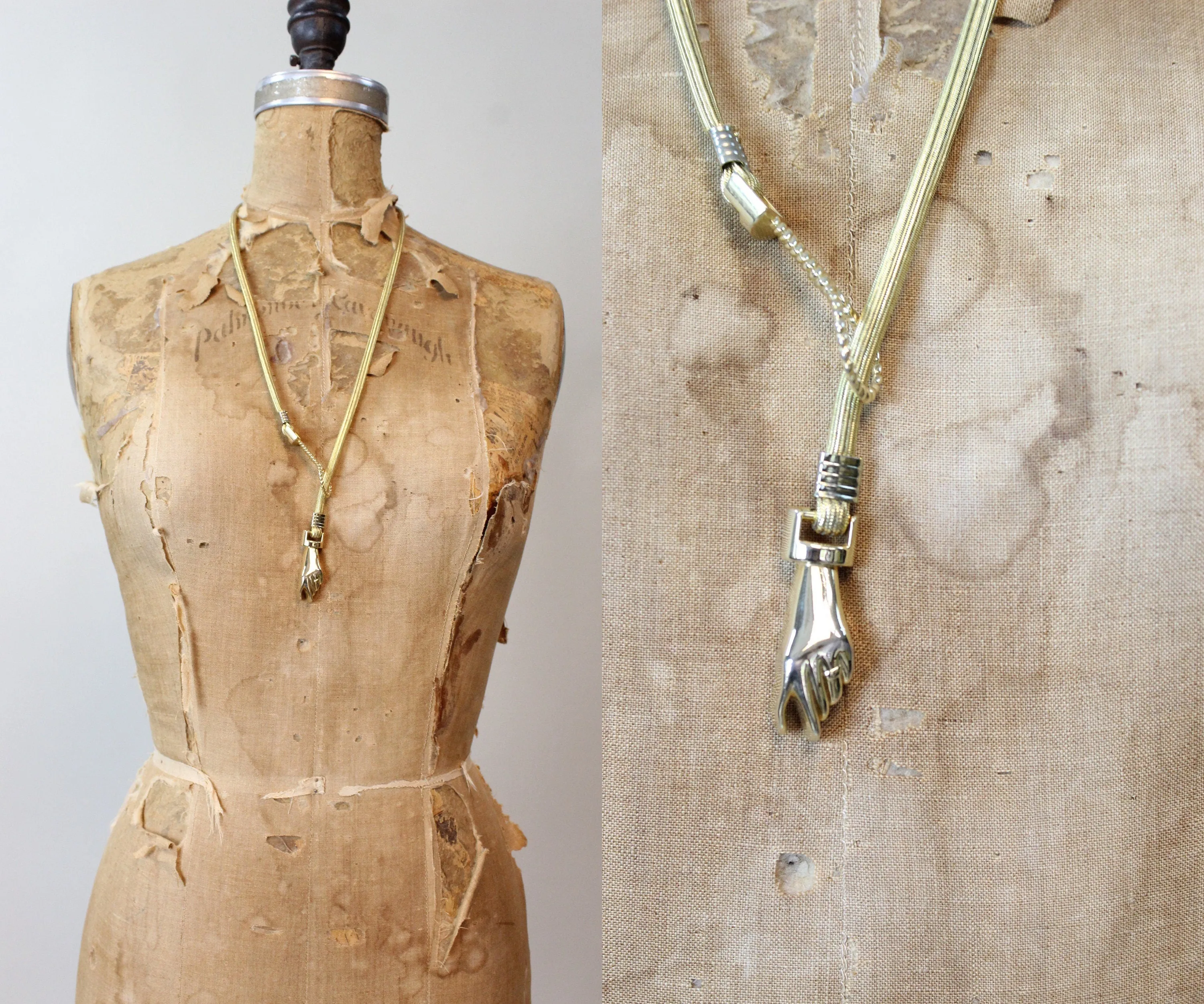 1980s gold HAND and LASSO belt necklace  | new fall