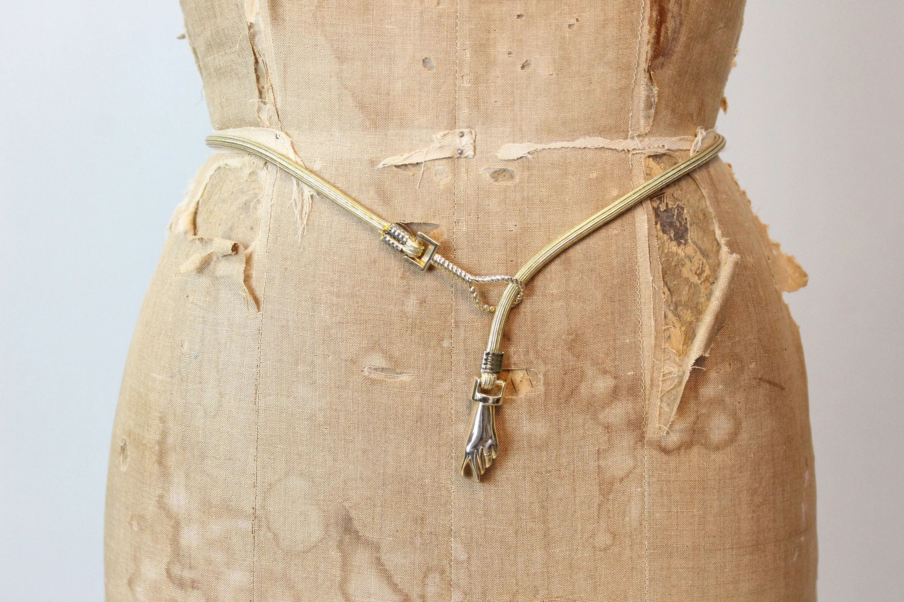 1980s gold HAND and LASSO belt necklace  | new fall