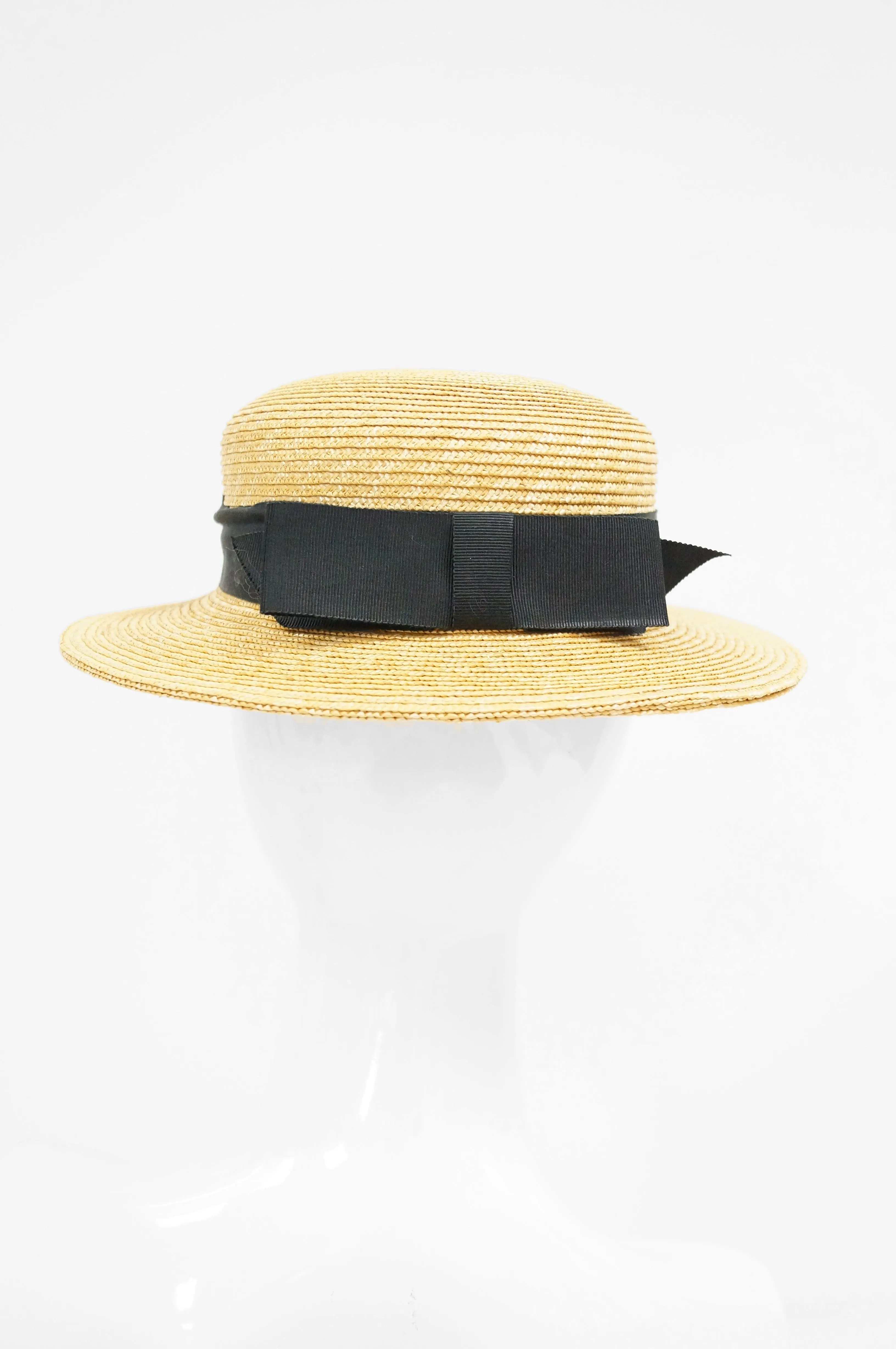 1980s Yves Saint Laurent Straw Boater Hat