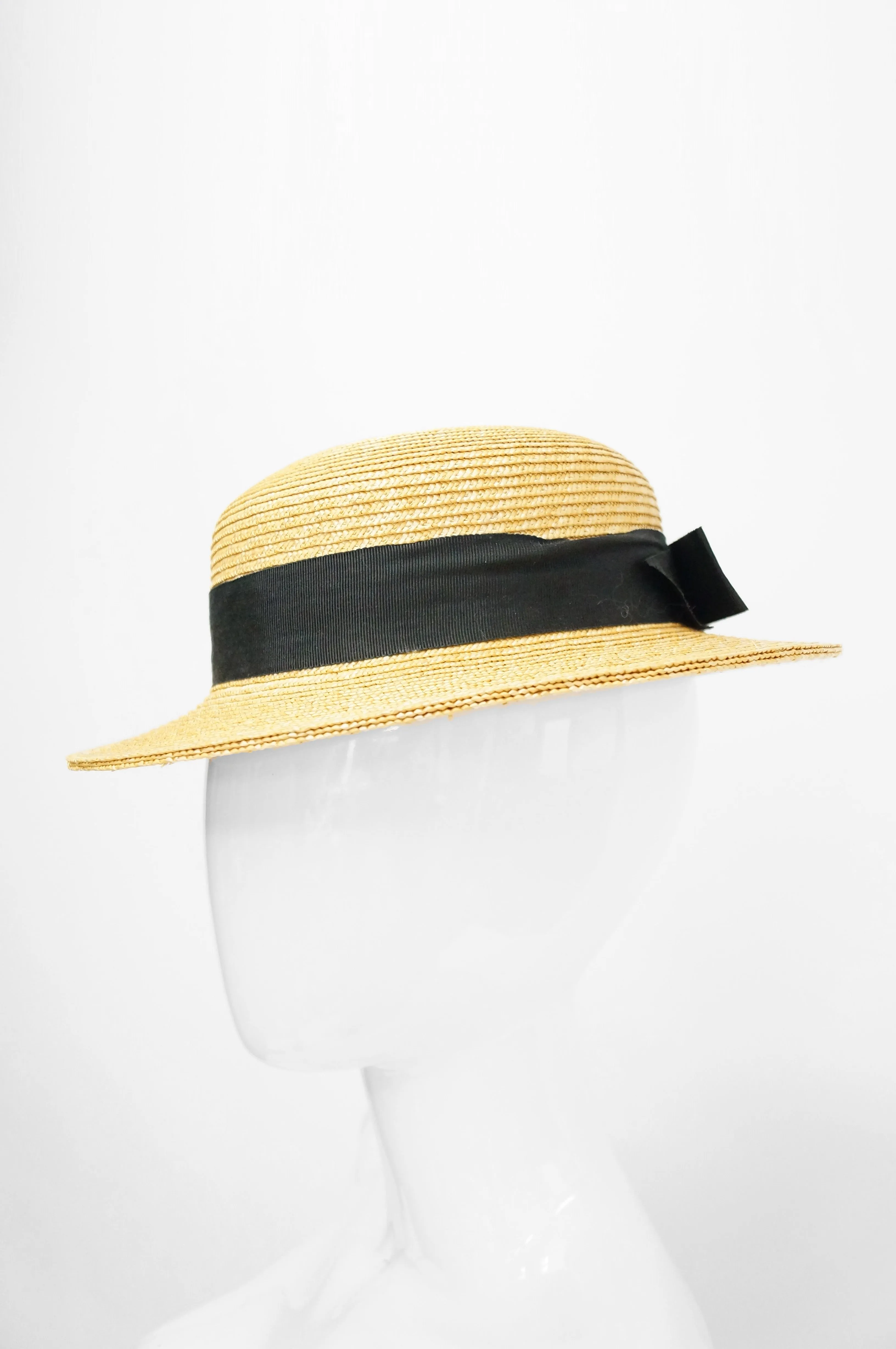 1980s Yves Saint Laurent Straw Boater Hat