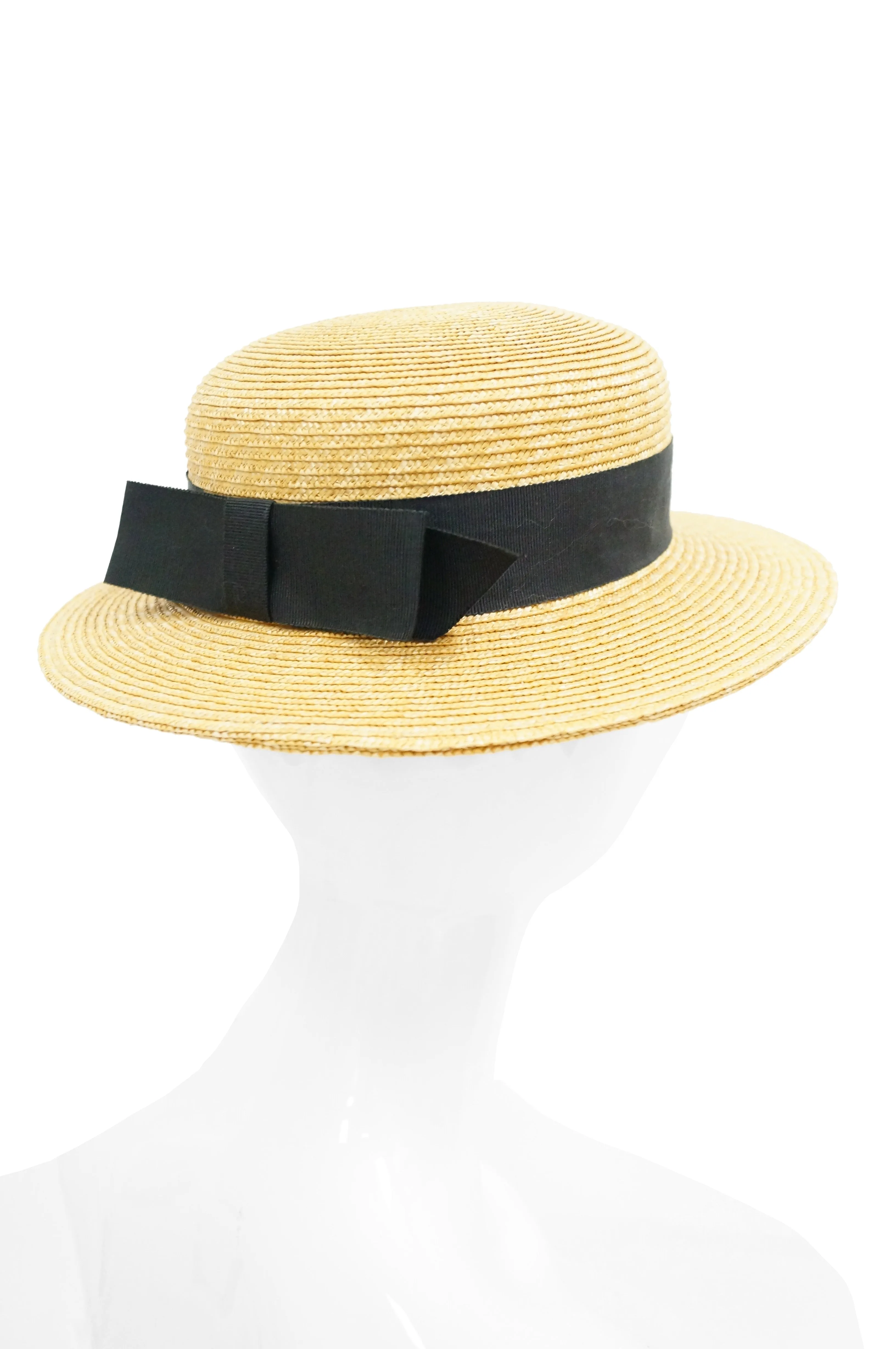 1980s Yves Saint Laurent Straw Boater Hat