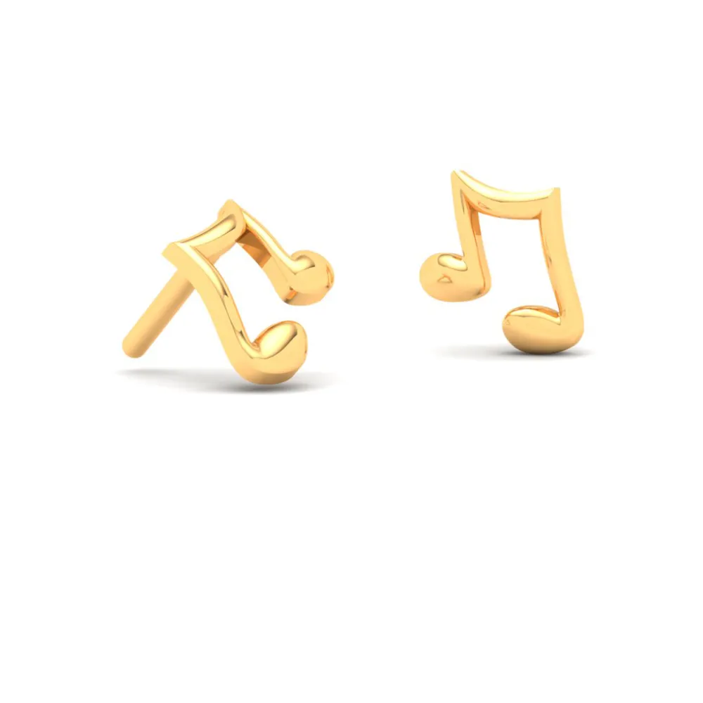 22KT Musical Note Shaped Gold Stud Earrings From Goldlites Collection