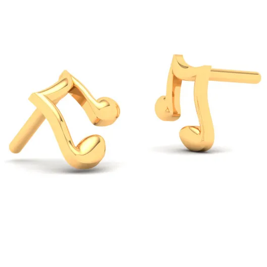 22KT Musical Note Shaped Gold Stud Earrings From Goldlites Collection