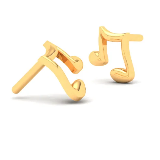 22KT Musical Note Shaped Gold Stud Earrings From Goldlites Collection