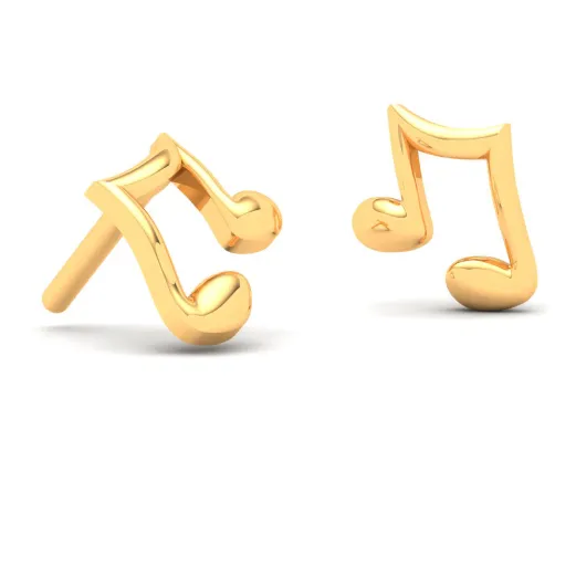 22KT Musical Note Shaped Gold Stud Earrings From Goldlites Collection