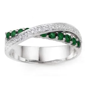 2/5 CT EMERALD & DIAMOND 925 STERLING SILVER RING