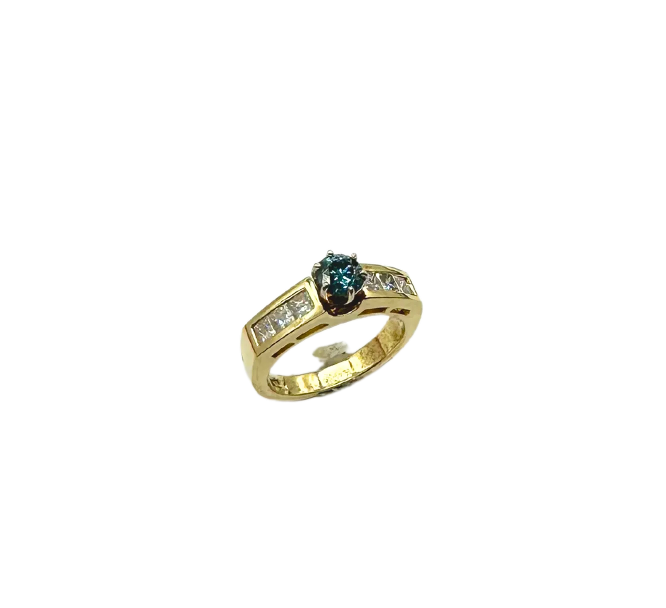 3/4 ctw Blue and White Diamond Ring in 14k Yellow Gold