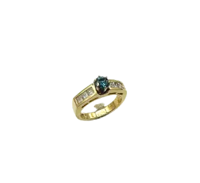 3/4 ctw Blue and White Diamond Ring in 14k Yellow Gold