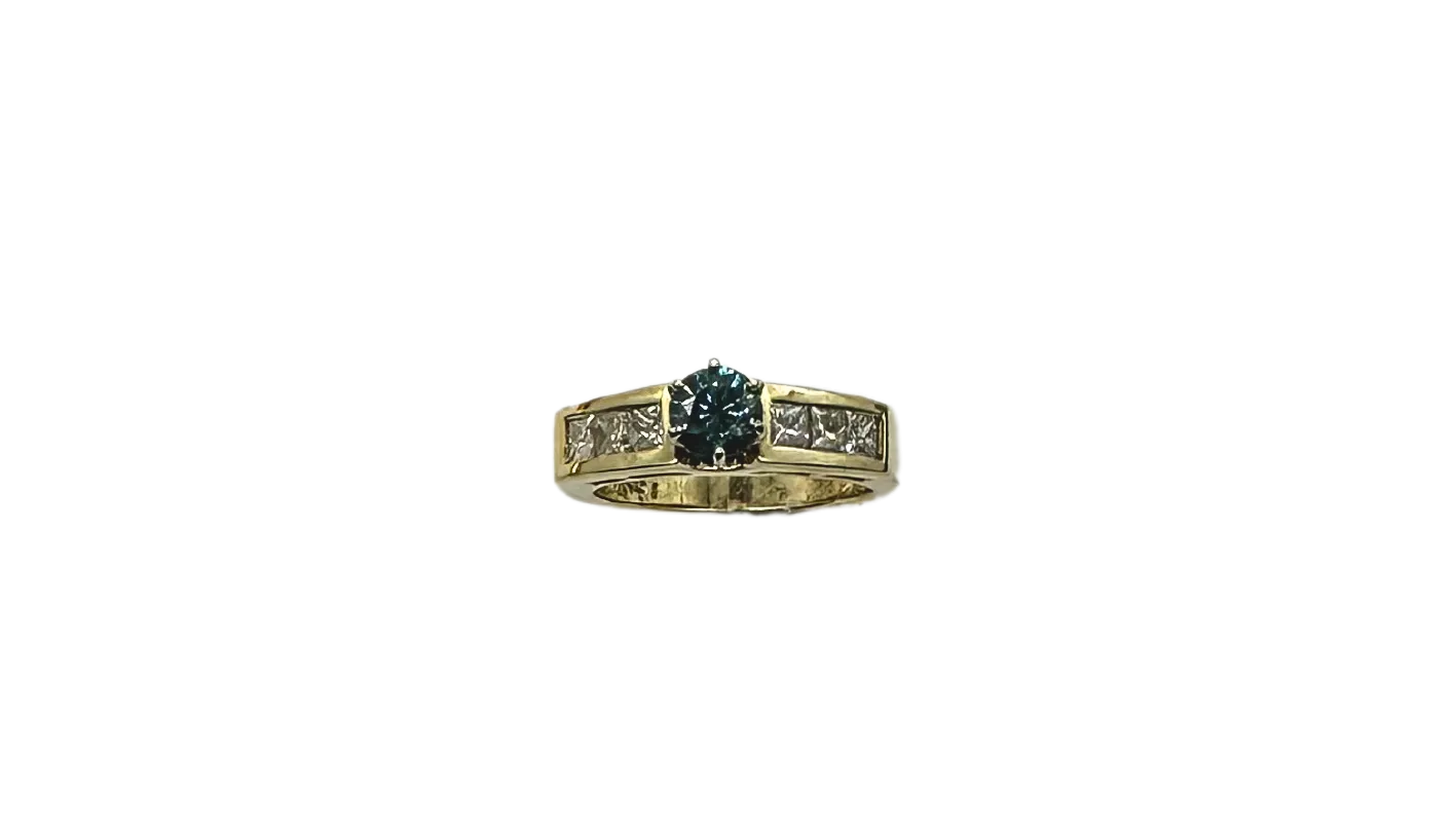 3/4 ctw Blue and White Diamond Ring in 14k Yellow Gold