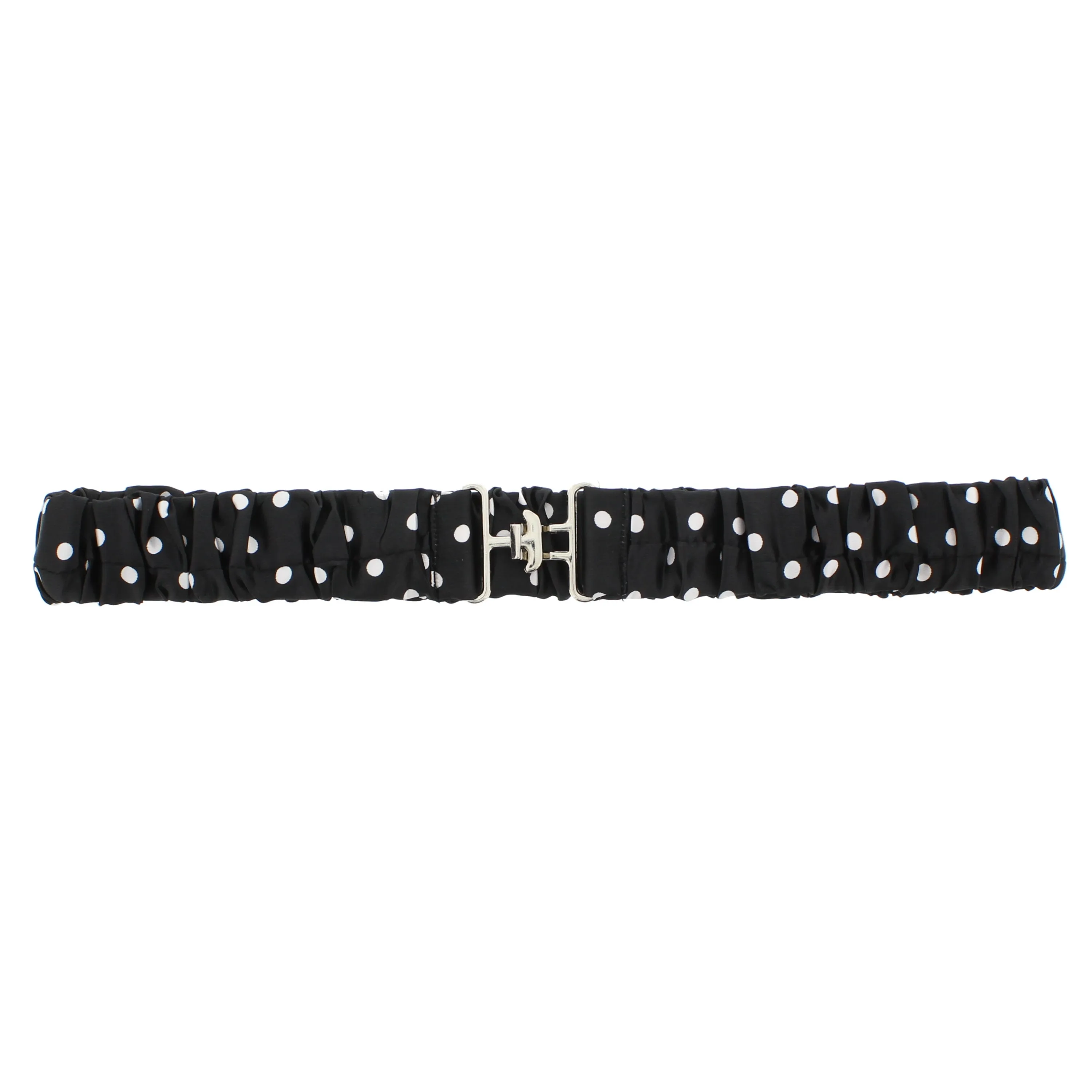 4cm Black Polka Dot Ruched Satin Elasticated Waist Belt with Clasp Fastening