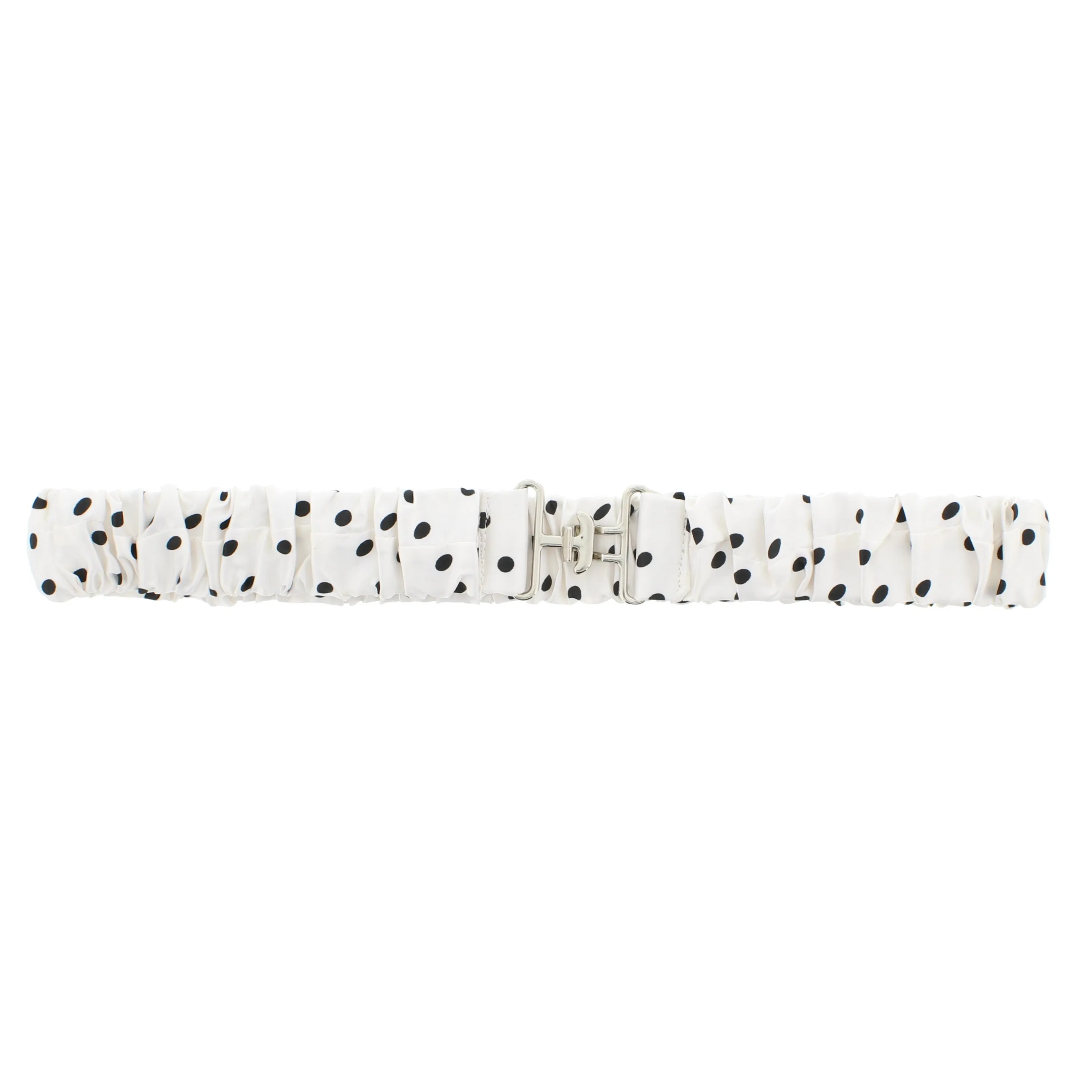 4cm Black Polka Dot Ruched Satin Elasticated Waist Belt with Clasp Fastening