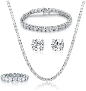 4mm AAA  Cubic Zirconia18K White Gold Eternity Jewelry Set Hypoallergenic