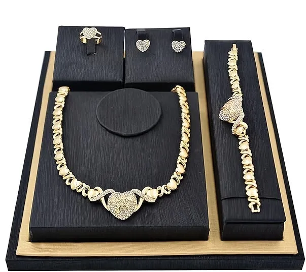 4PCS Exquisite Luxury African-Inspired Jewelry Set for Women - Elegant Necklace, Promise Ring, Bracelet, and Stud Earrings - Perfect for Wedding, Party, and Mothers Day Gift