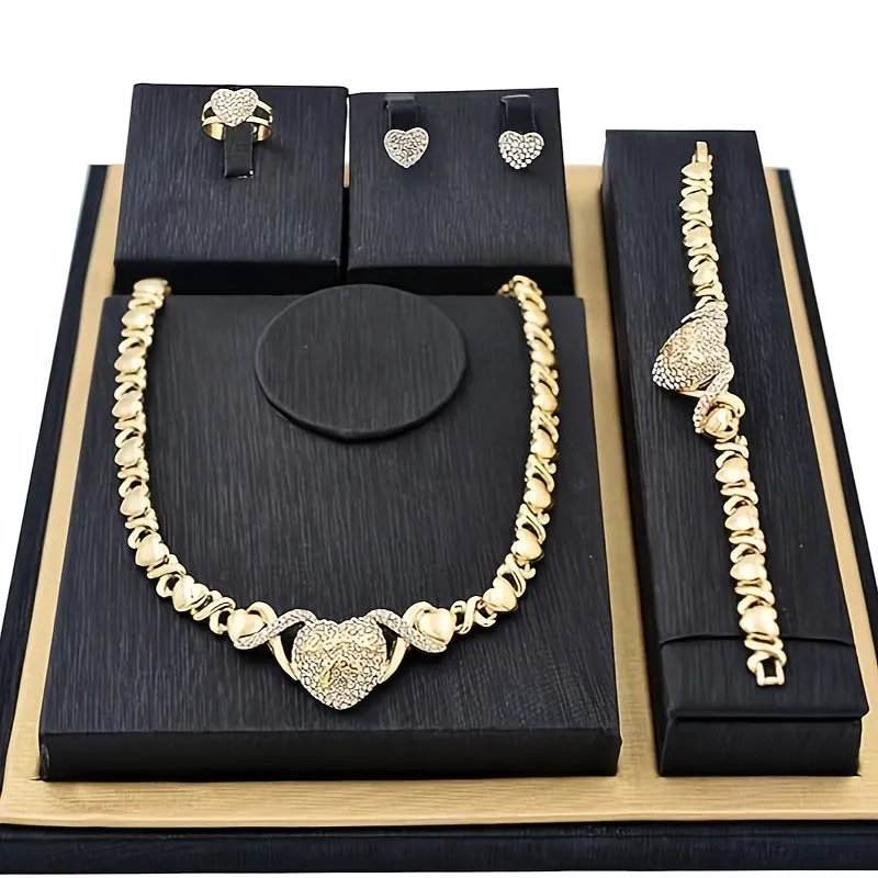 4PCS Exquisite Luxury African-Inspired Jewelry Set for Women - Elegant Necklace, Promise Ring, Bracelet, and Stud Earrings - Perfect for Wedding, Party, and Mothers Day Gift