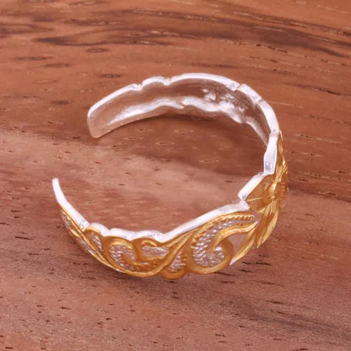 6mm Hawaiian Scroll Two Tone Yellow Gold Plated Cut Out Edge Toe Ring