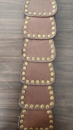 90s brown leather belt with gold studs