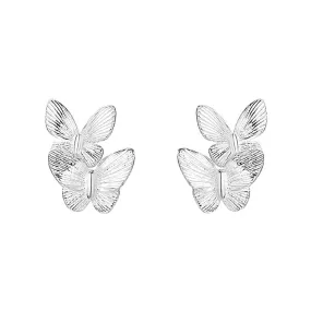 925 Silver Double Butterfly Ball Back Earrings