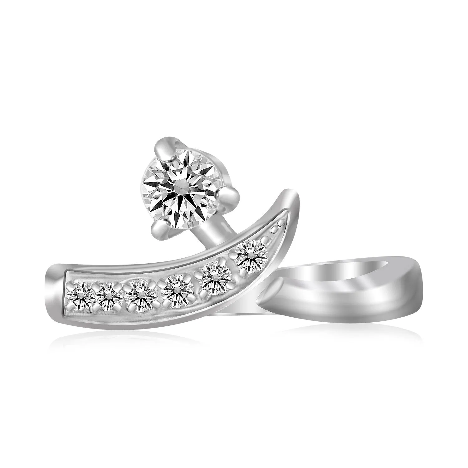 925 Silver Rhodium Plated Crossover Cubic Zirconia Accented Toe Ring