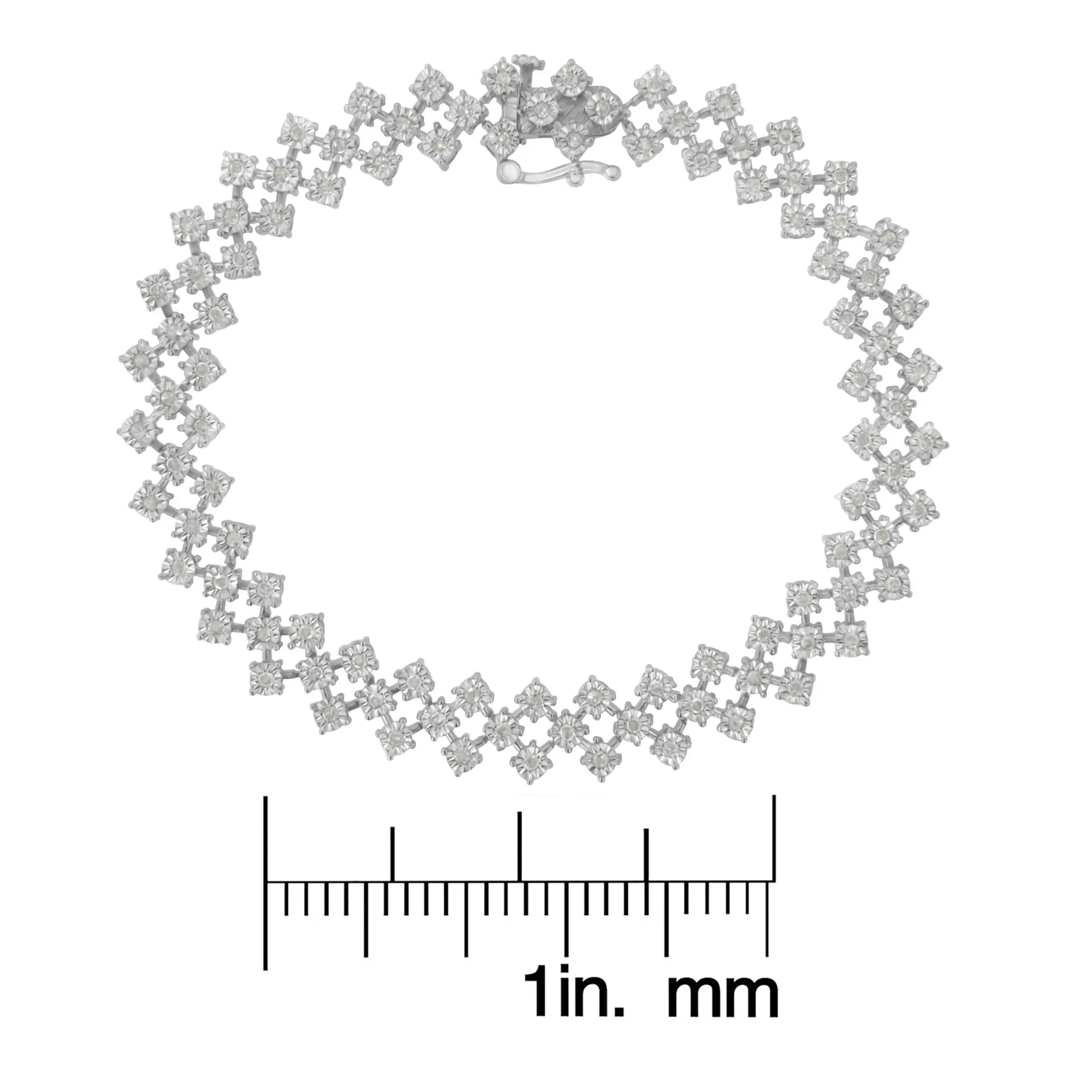 .925 Sterling Silver 1.0 cttw Miracle-Set Round Diamond "Zig Zag" Link Bracelet (I-J Color, I3 Clarity) -7.25