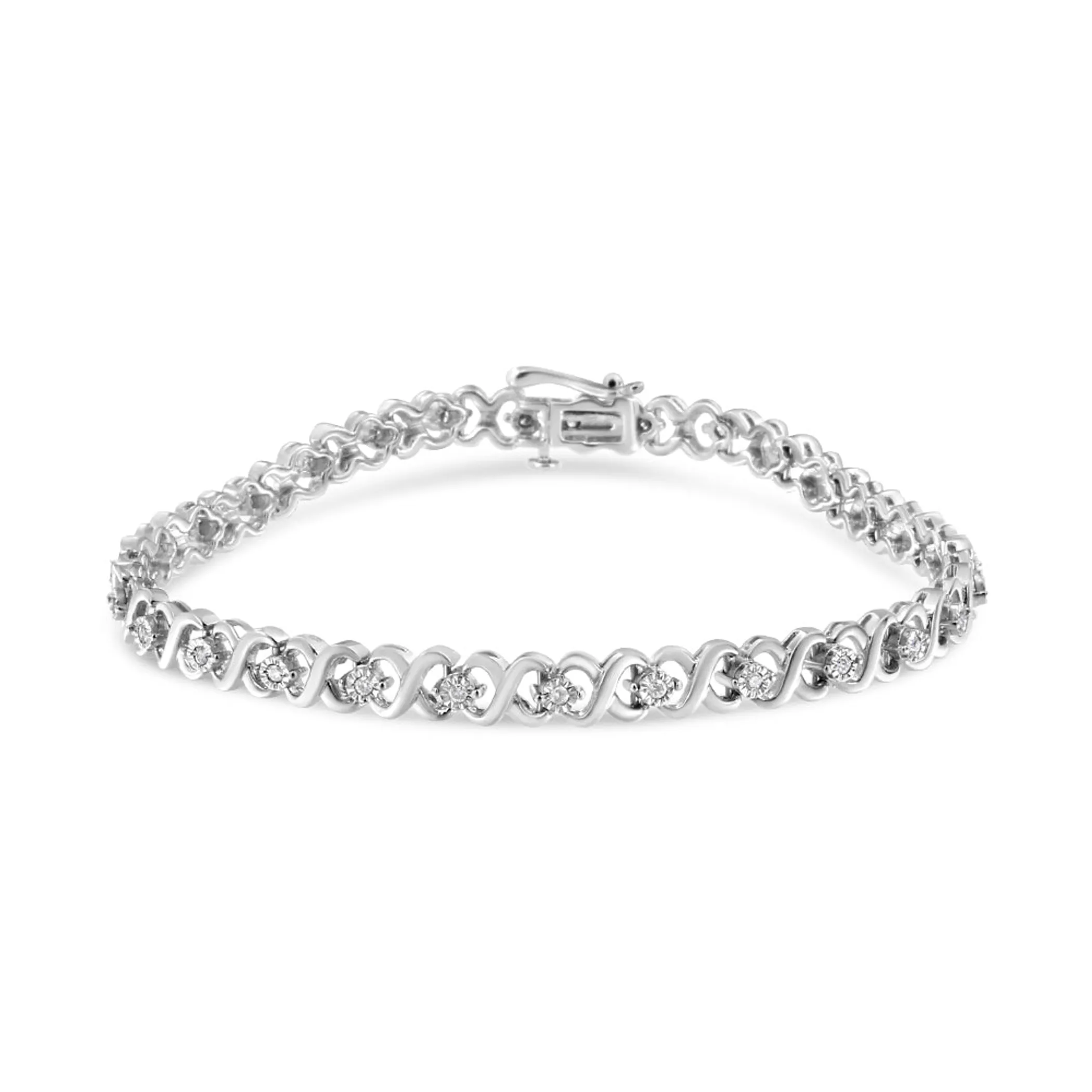 .925 Sterling Silver 1/3 Cttw Miracle Plate Round-Cut Diamond Infinity Link Bracelet  (I-J Color, I3 Clarity)  - Size 7.25"