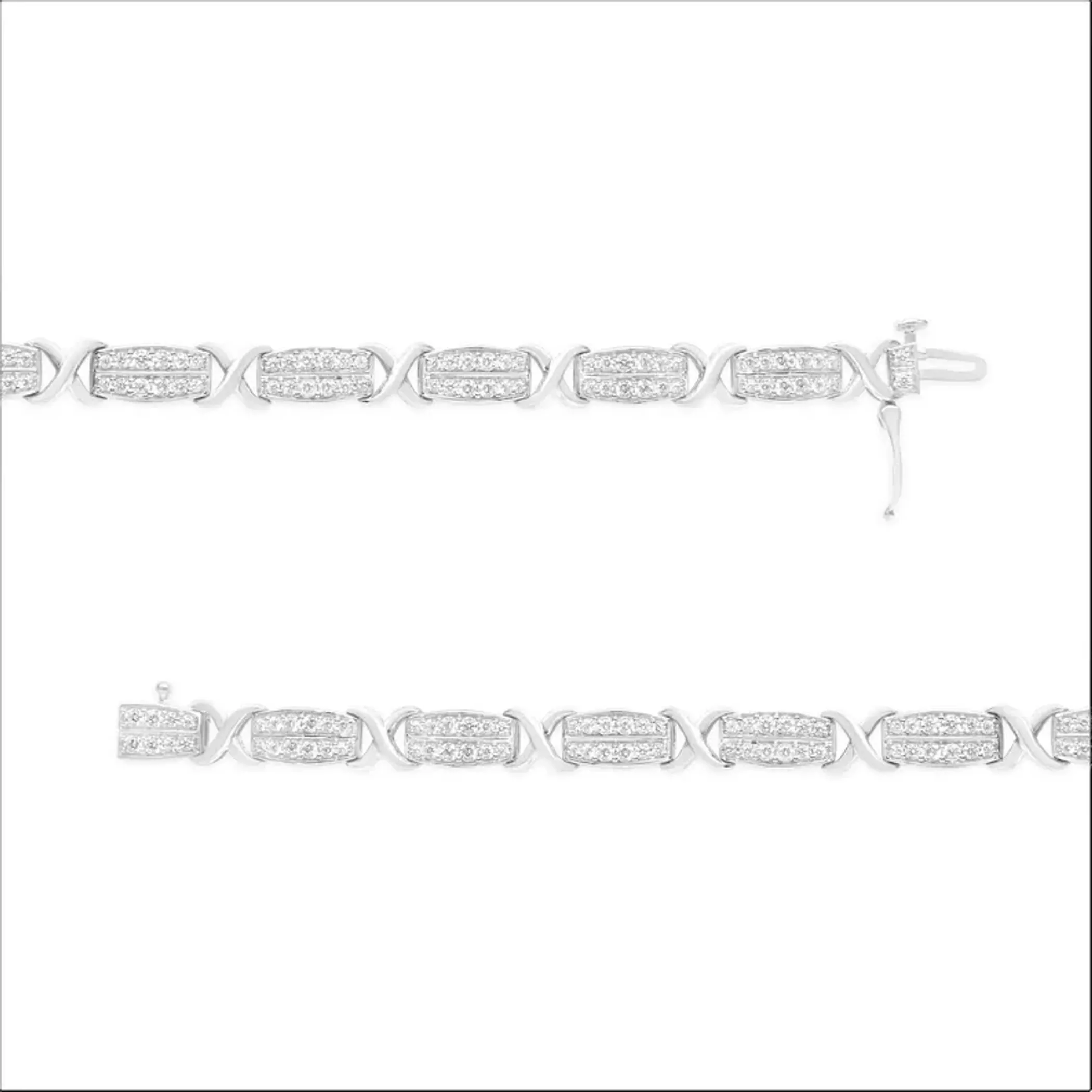 .925 Sterling Silver 2.0 cttw Diamond 2 Row X-Link Bracelet (I-J Color, I3 Clarity) -7"