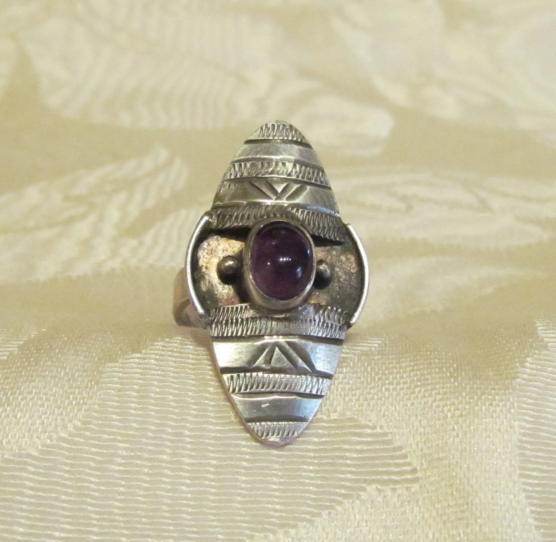 925 Sterling Silver Amethyst Ring Size Vintage India Style 6 1/2