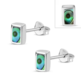 Abalone Shell Rectangle Silver Stud Earrings