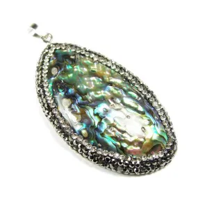 Abalone/Paua Shell Rhinestone Puff Oval Pendant 40x50mm