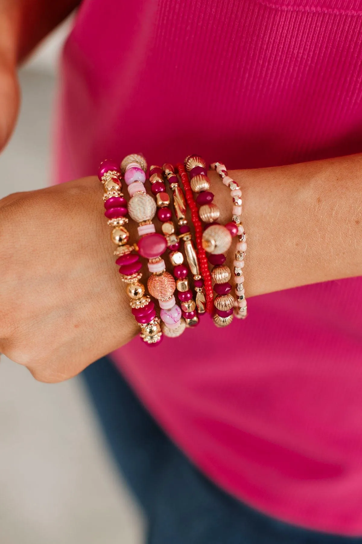 Absolute Beauty Beaded Bracelet Set- Pink