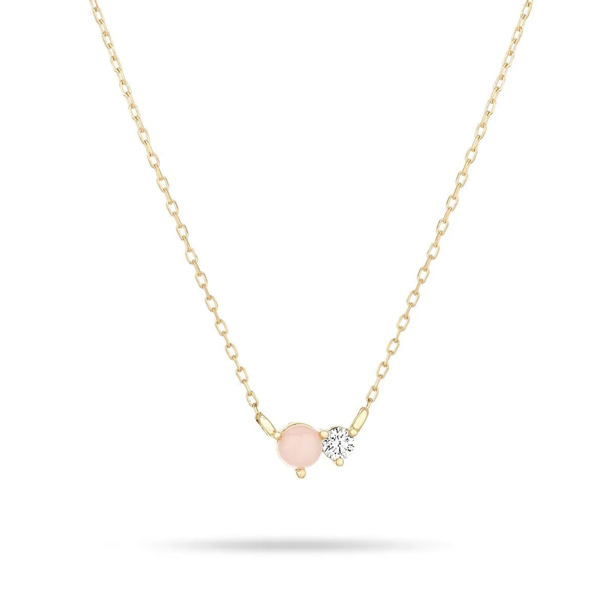 Adina - Pink Opal   Diamond Amigos Necklace in Y14k