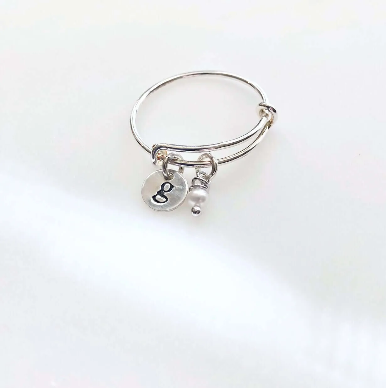 Adjustable Personalized Silver Charm Ring