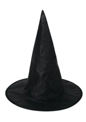 Adult Witch Hat Black Shiny Fabric - Halloween Costume Accessory