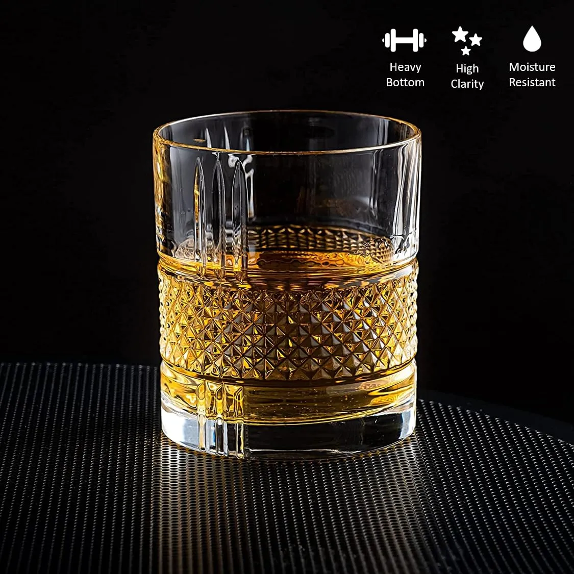 Alt Co Whiskey Glasses, 330 ML Bar Glass for Drinking Whisky, Scotch, Cocktails, Cognac - Heavy Base, Modern Design, Old Fashioned Cocktail Tumblers, Premium Barware (Design 2, Pack of 6)